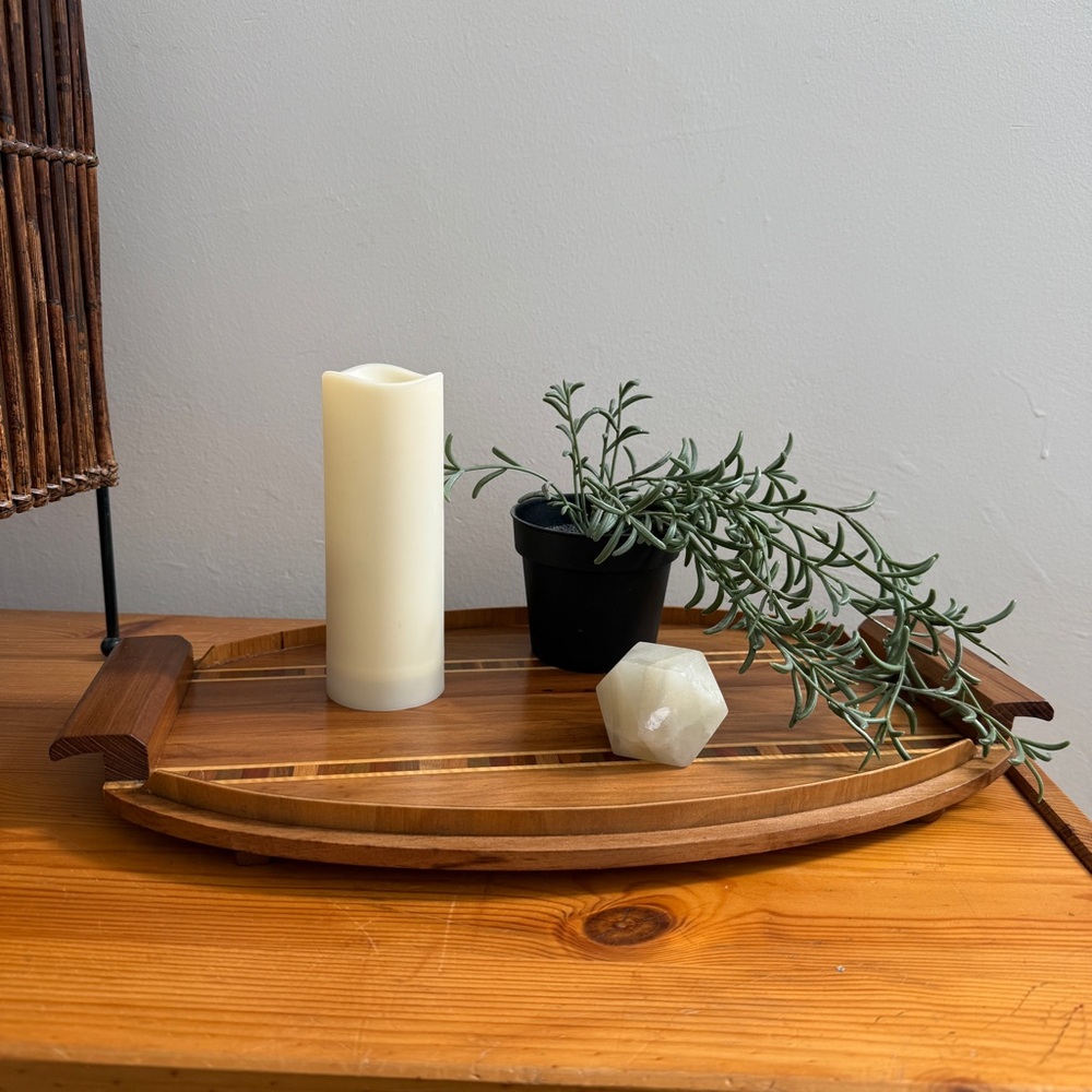 {SOLD} Vintage marquetry wood inlaid vanity/serving tray